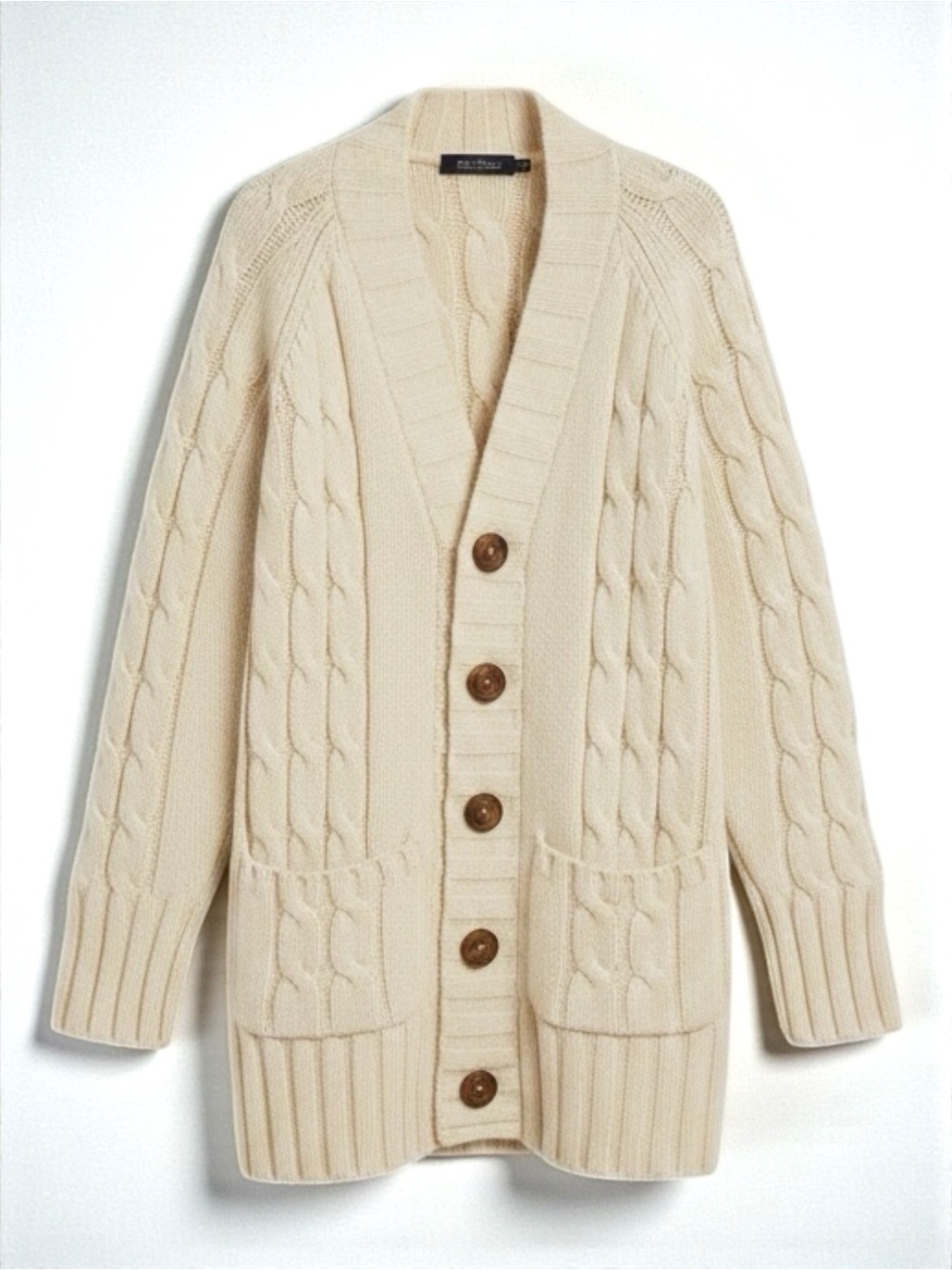 Cream Cashmere Cable Knit Cardigan Oversized Grandpa Sweater Women’s S Luxury